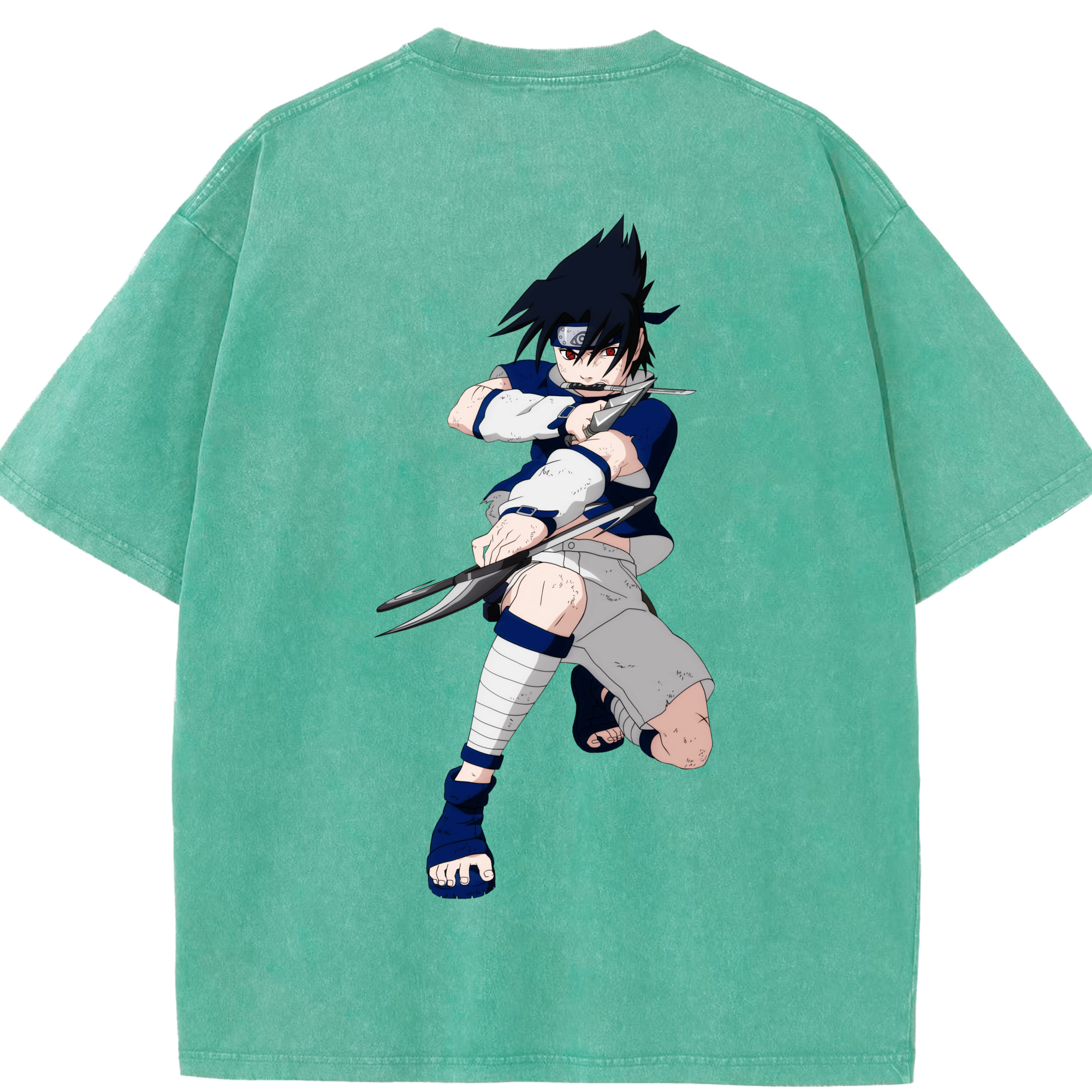 （画像用） NARUTO -ナルト- うちは サスケ Uchiha Sasuke 綿100% ヴィンテージ風 半袖Tシャツ（背面プリント）